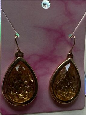 Designer Carl & Priscilla Yellow Teardrop Gold Frame Drop Earrings